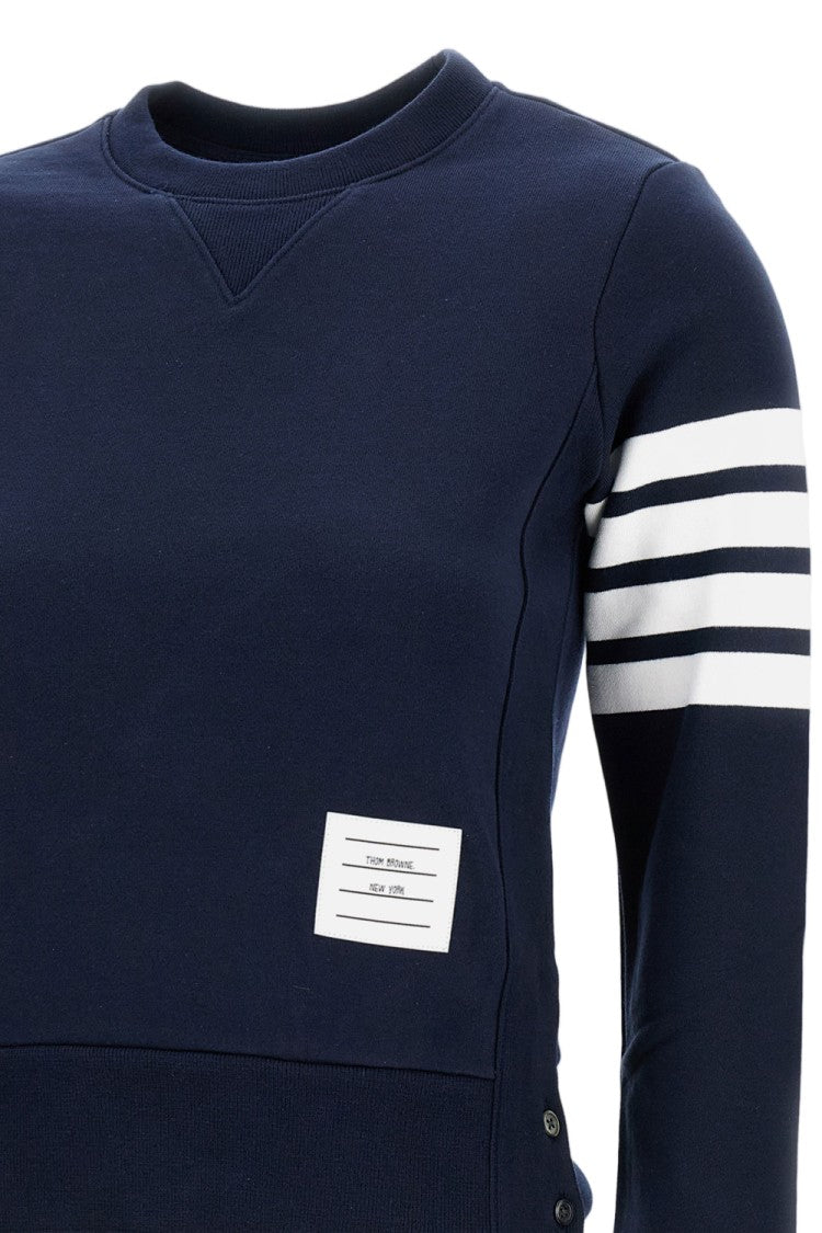Thom Browne Navy Blue Engineered 4-Bar Sweatshirt With Ribbed Details