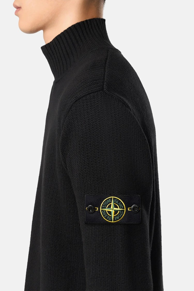Stone Island Black Cotton-Elastomultiester Blend Mock-Neck Sweater