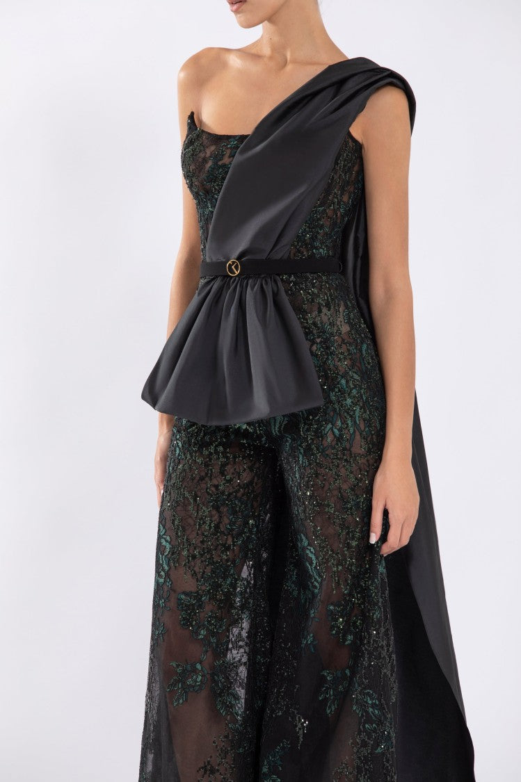Saiid Kobeisy Tulle Jumpsuit With Beading And Taffeta Tail
