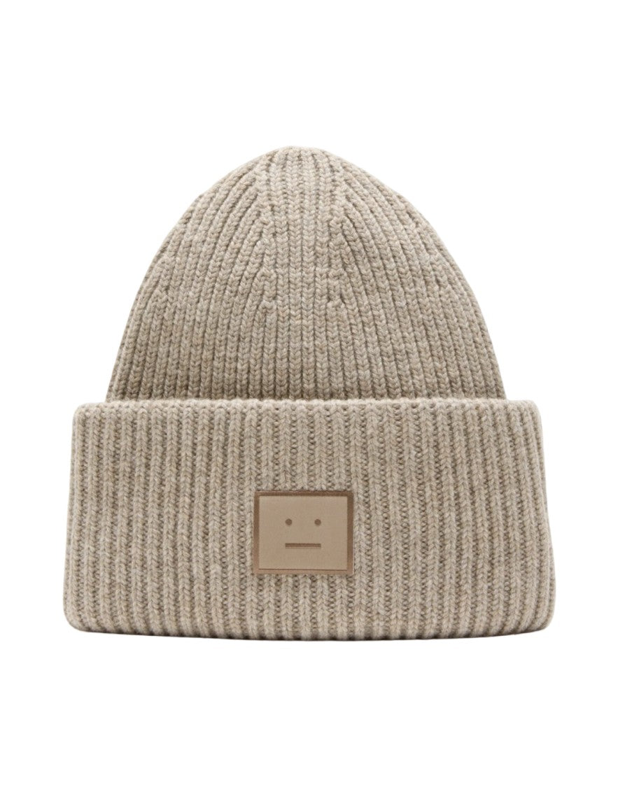 Acne Studios Ribbed Knit Beanie With Minimalist Face Design