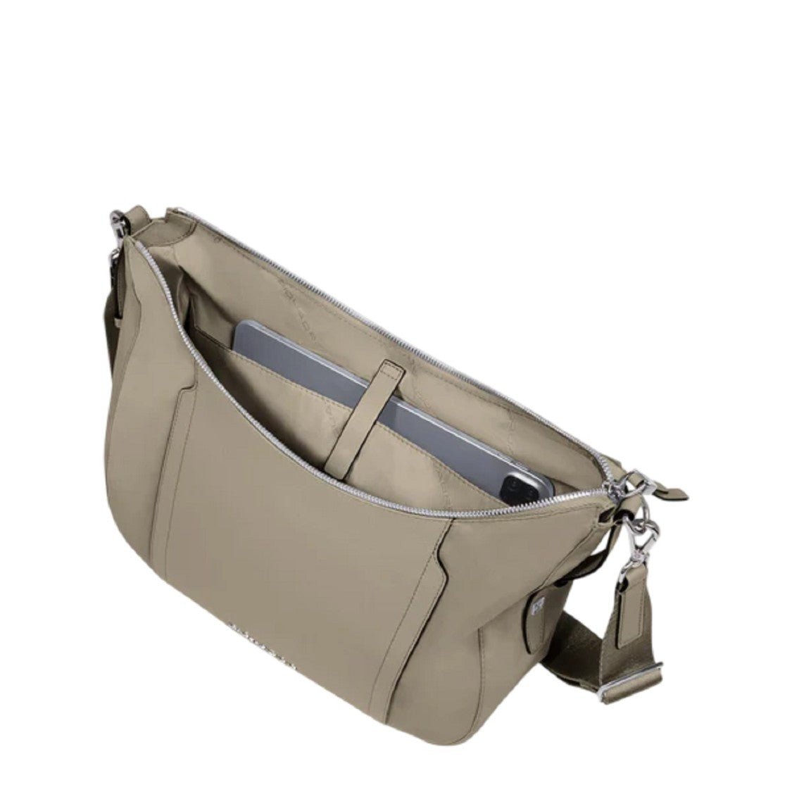 Piquadro Beige Leather And Fabric Shoulder Bag