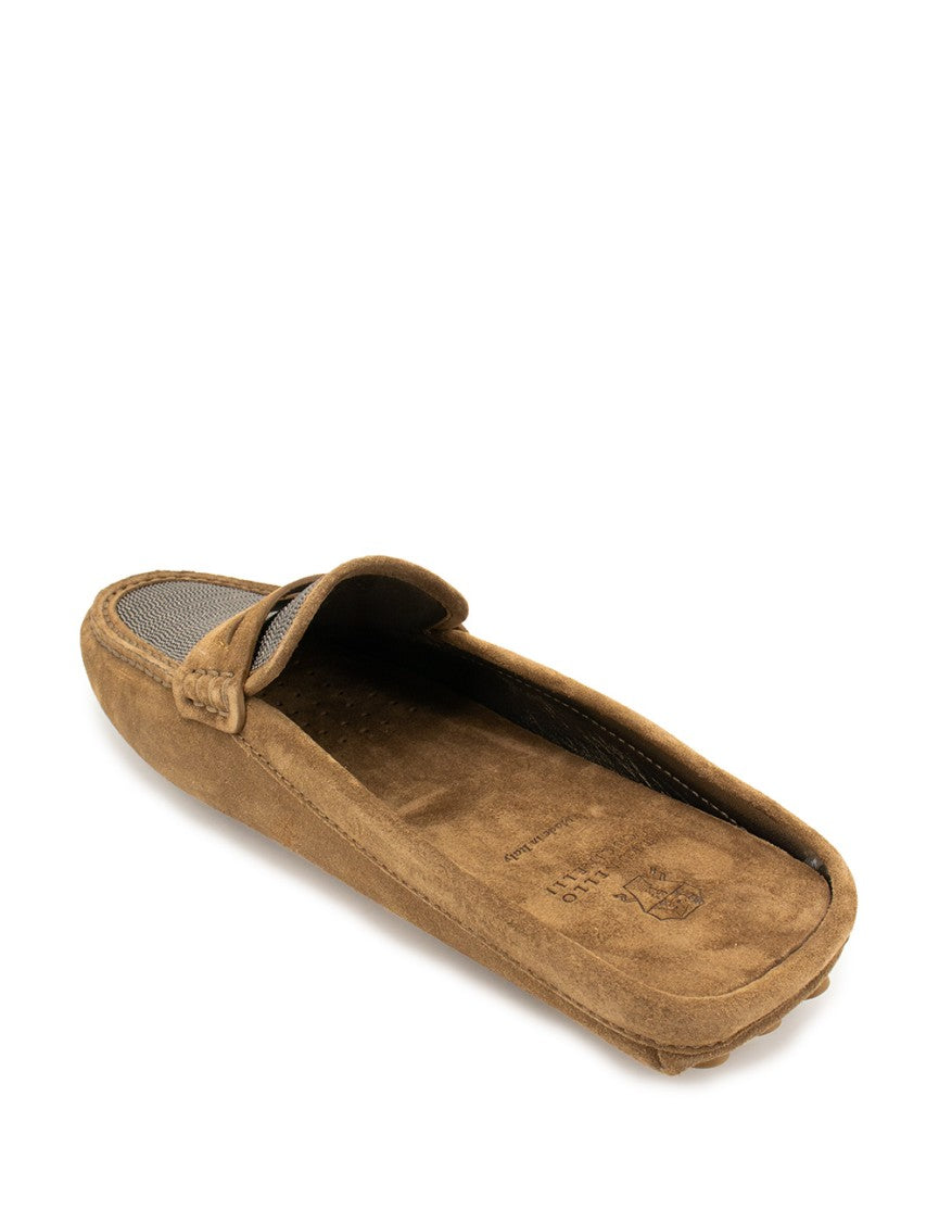 Brunello Cucinelli Suede Tapered Moccasins With Rubber Stud Sole