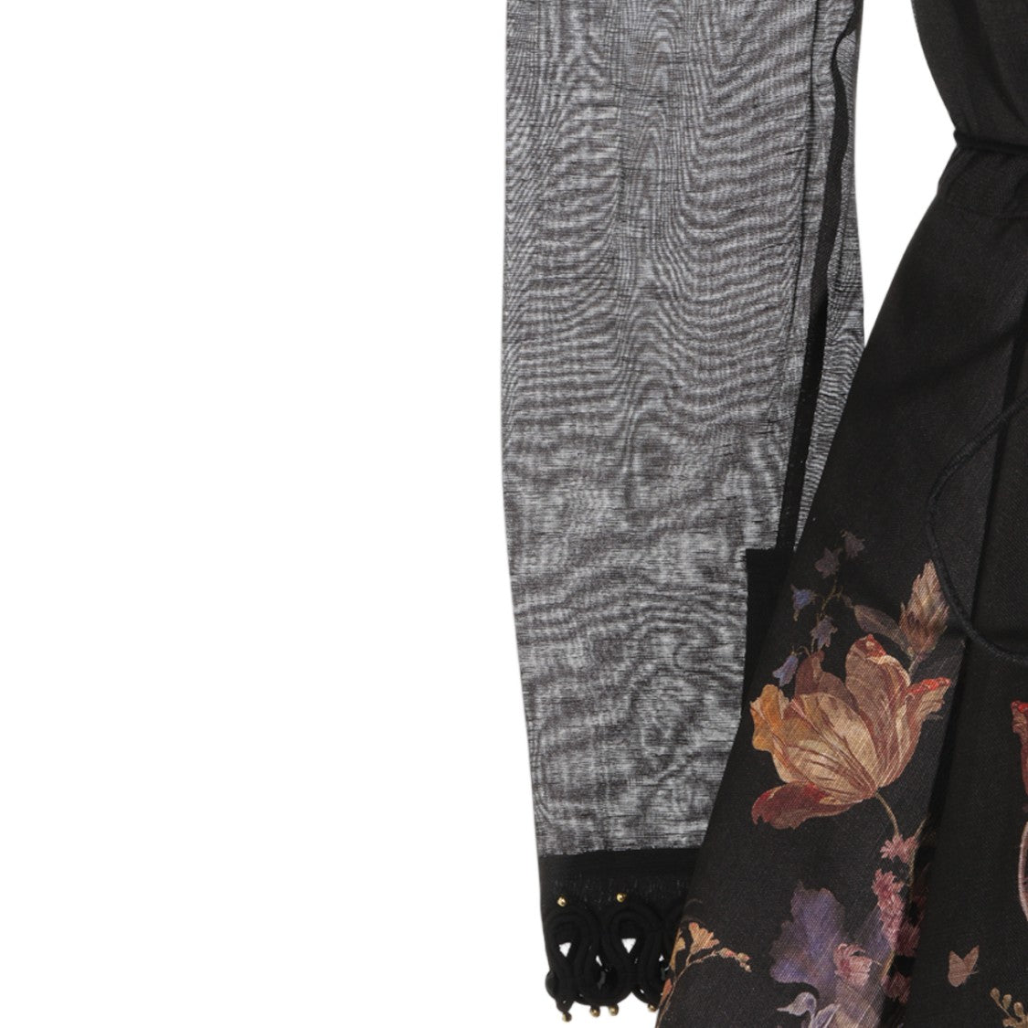 Zimmermann Black Sheer Mesh Floral Print Mini Dress