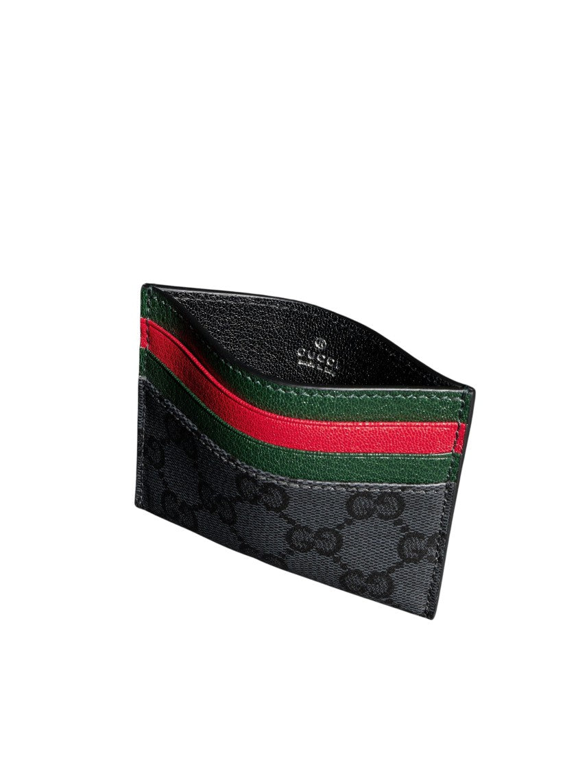 Gucci Black Coated Gg Canvas Striped Card Case