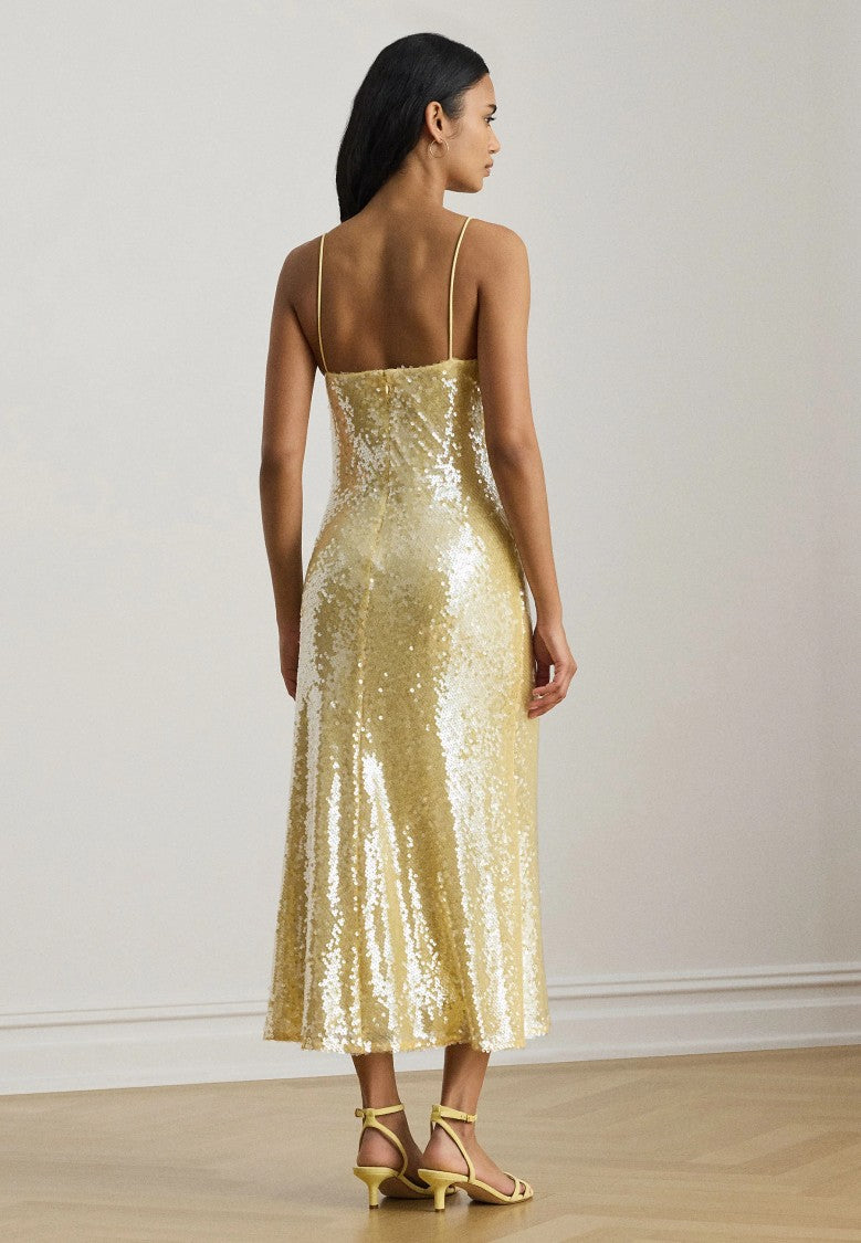 Lauren Ralph Lauren - Sequinned Sleeveless Cocktail Dress - Womens - Yellow