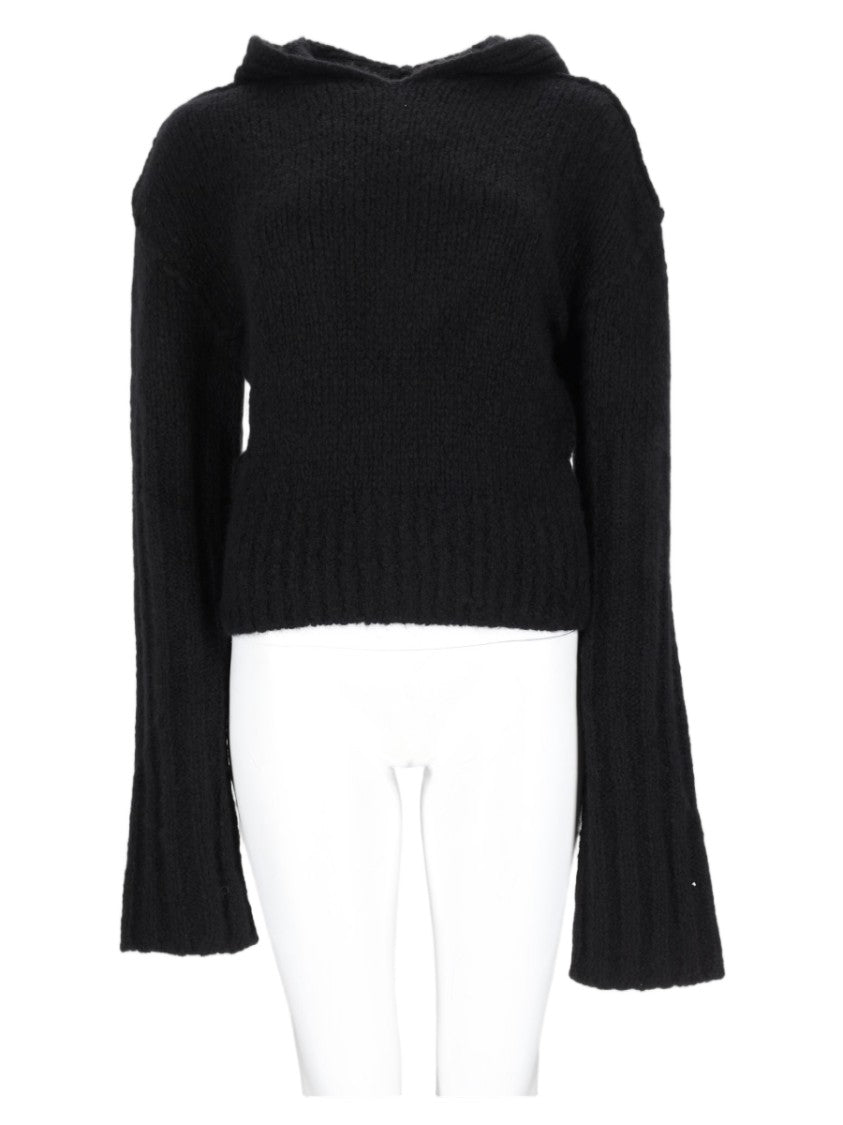 Rick Owens Cropped Knit Sweater With Flared Sleeves And Hood