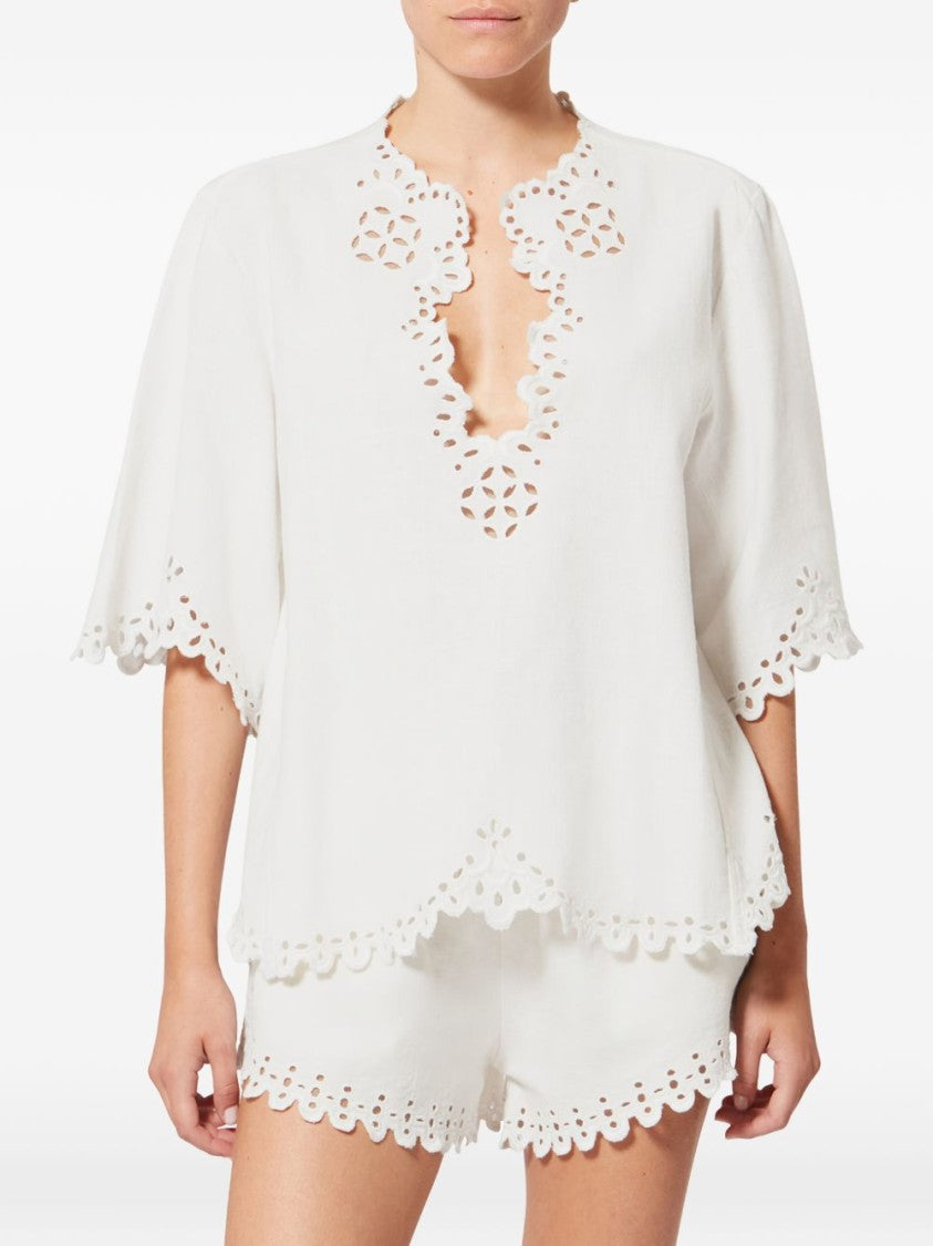 Isabel Marant Boxy Cotton Blouse With Scalloped Edges