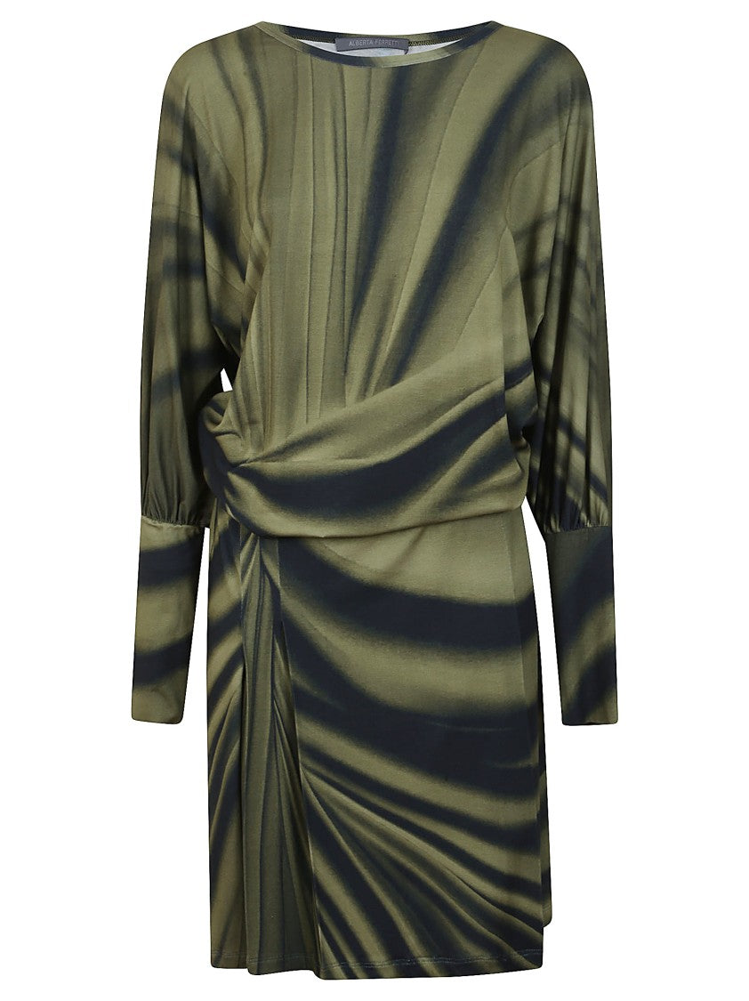 Alberta Ferretti Draped Mini Dress With Cinched Waist