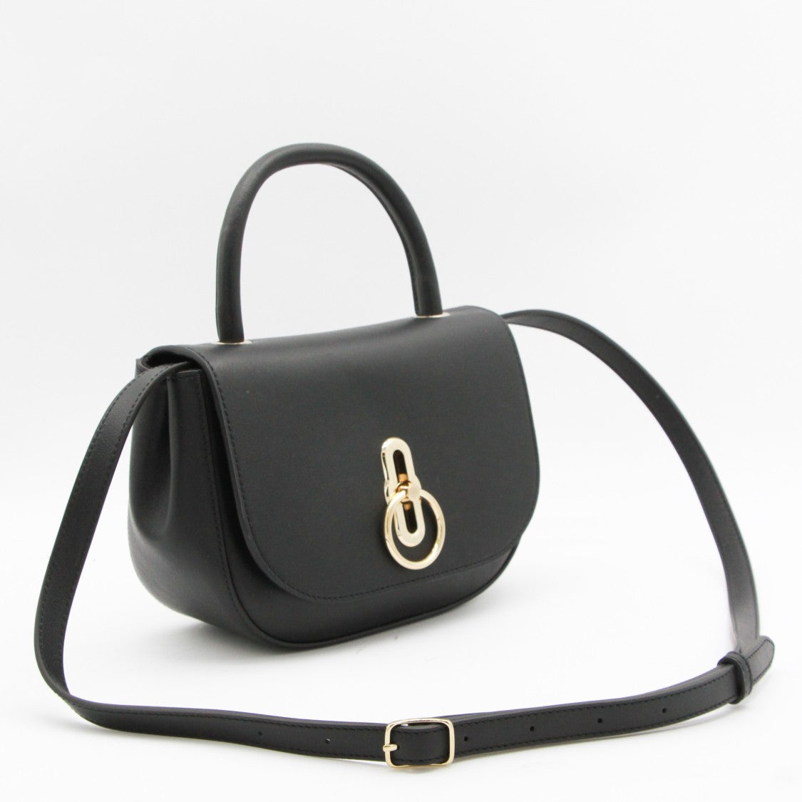 Mulberry Structured Handbag With Gold-Tone Circular Clasp And Adjustable Strap
