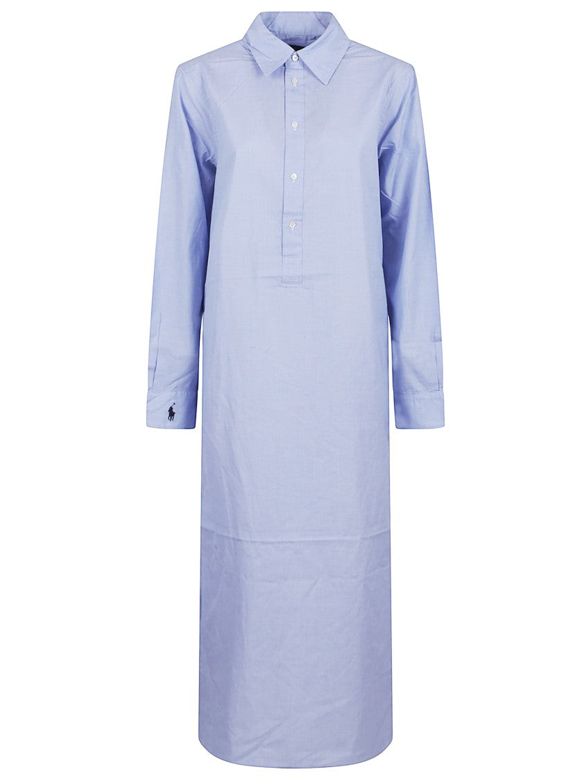 Polo Ralph Lauren Classic Long-Sleeve Cotton Dress In Medium Blue