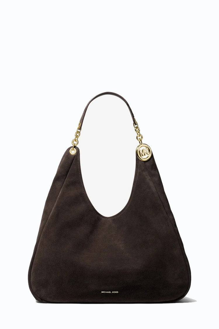 Michael Kors Dark Brown Chain Detail Leather Hobo Shoulder Bag