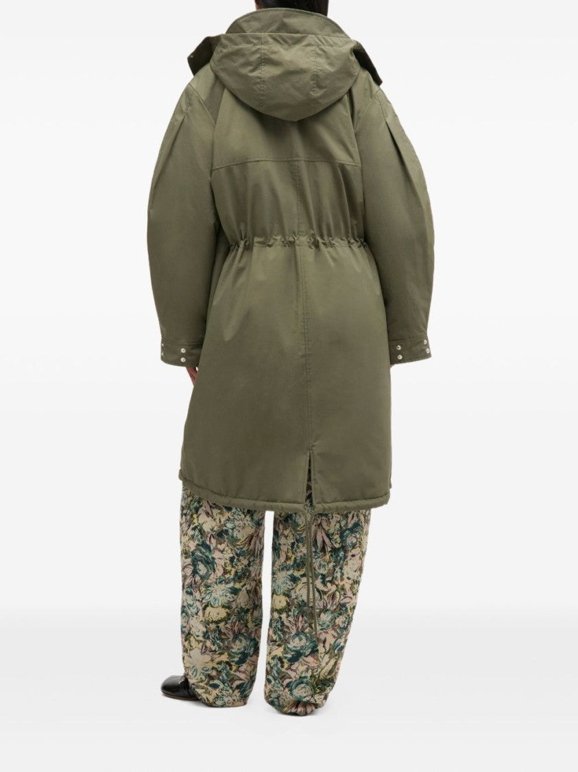 Ganni Lightweight Green Parka With Adjustable Drawstring