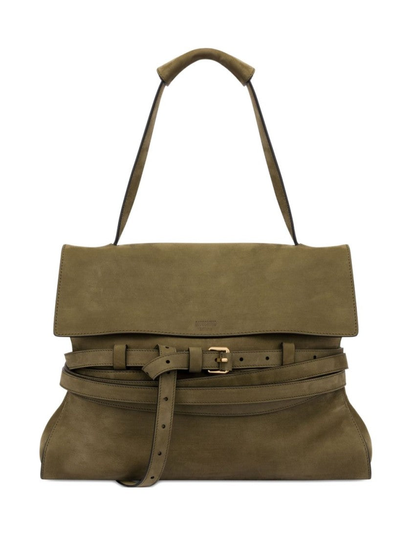 Moschino Olive Green Structured Foldover Magnetic Bag