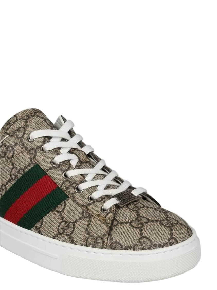 Gucci Canvas Sneakers With Iconic Monogram And Striped Accents