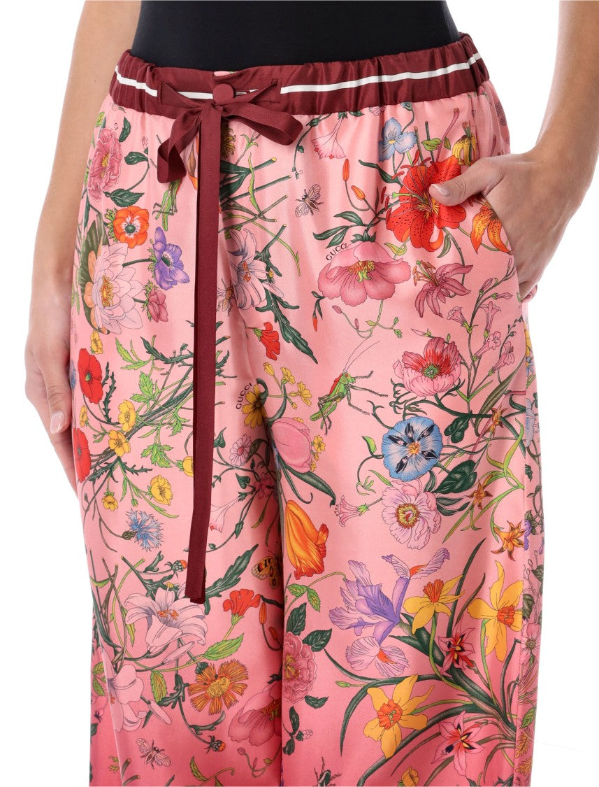 Gucci Flora Wide Leg Silk Twill Pants