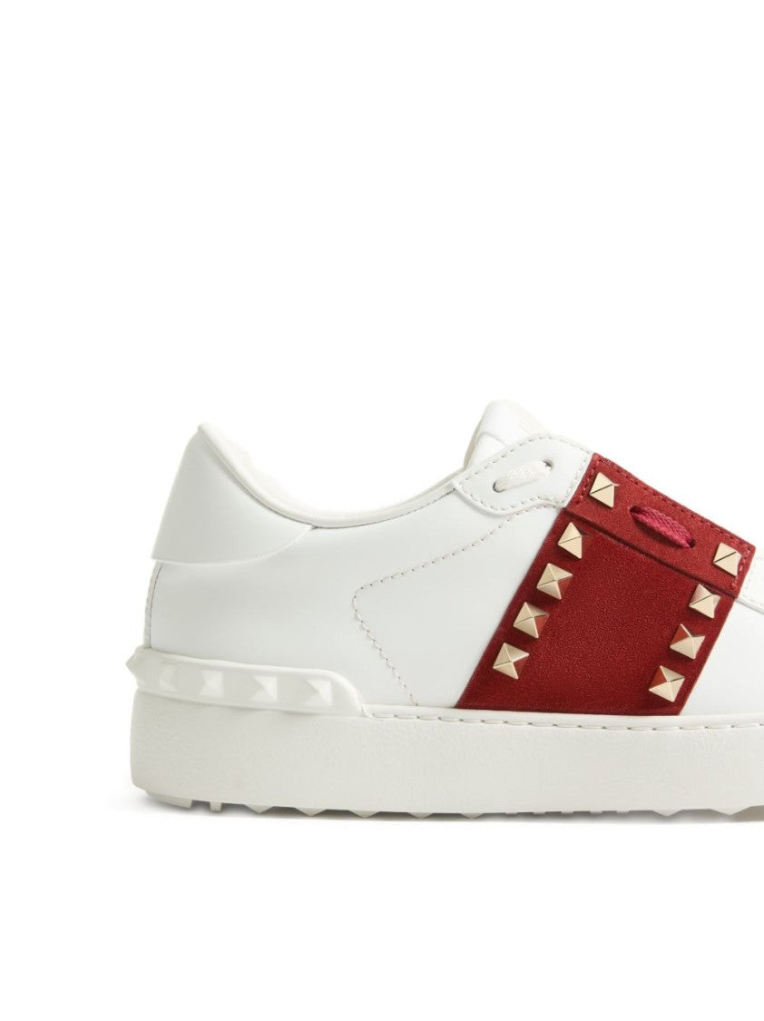 Valentino Garavani White Leather Sneakers With Red Suede Strap