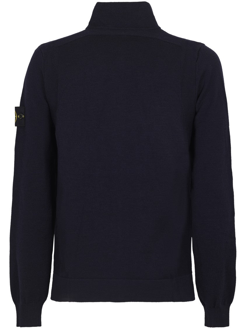 Stone Island Navy Blue High Collar Sweater