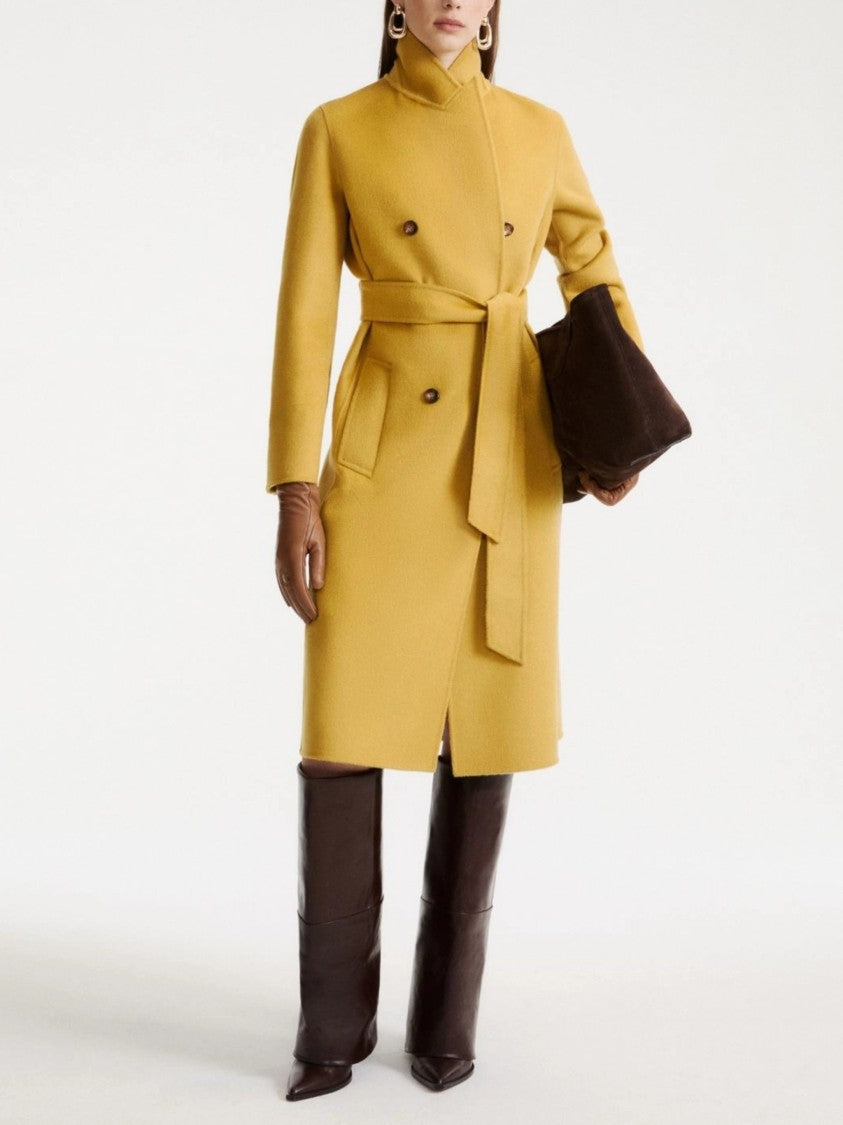 Marella Knee-Length Double-Breasted Coat With Wide Lapel And Matching Belt