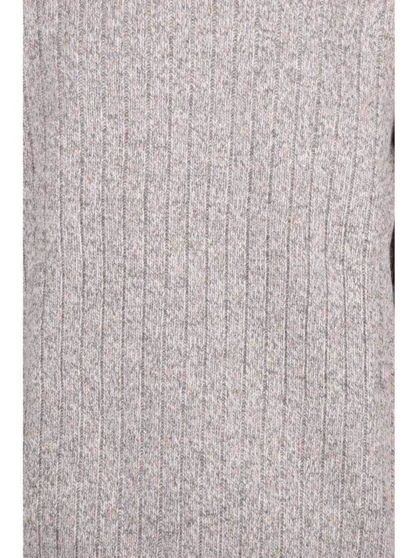 At.P.Co Ribbed Knit Crewneck Sweater In Beige And Grey