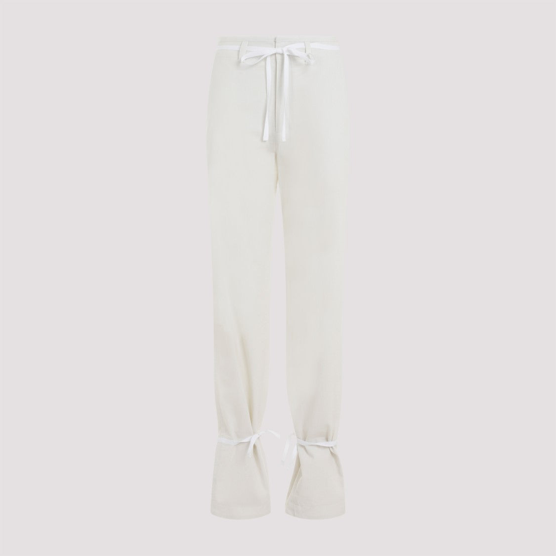 Lemaire Chalk White Cotton Straight Pants With Strings