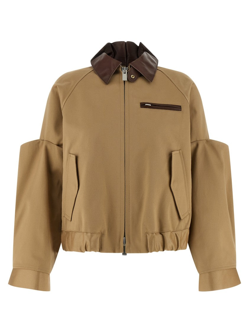 Sacai Blouson Jacket With Nappa Leather Details And Striped Cupro Lining