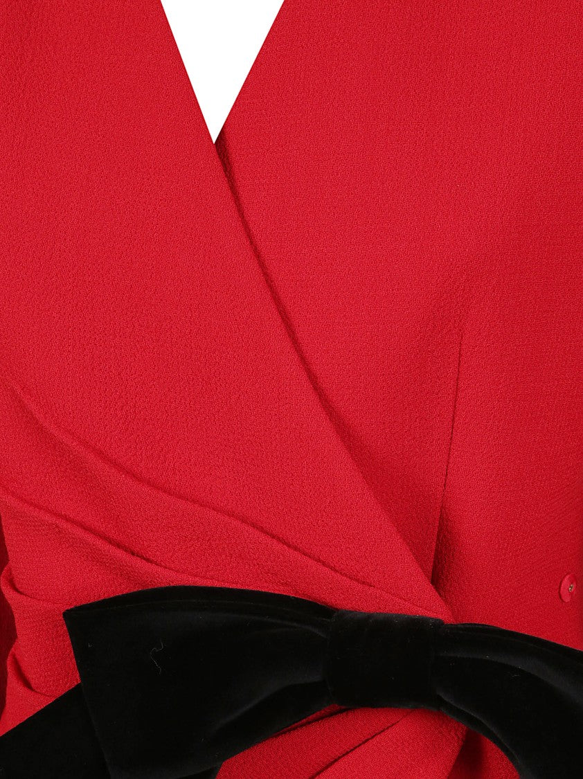 Valentino Garavani Red Wool Crepe Side Bow Jacket