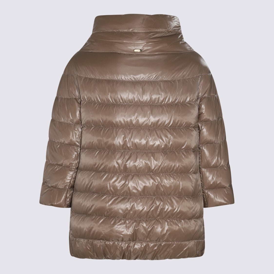 Herno Quilted Brown Coat With High Collar And Glossy Finish