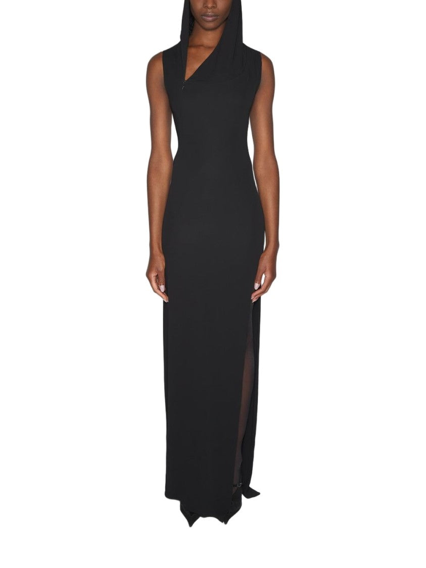 Mugler Black Hooded Sleeveless Side Slit Dress