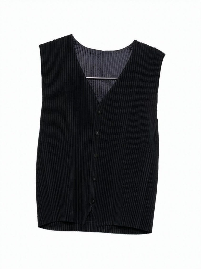 Homme Plissé Issey Miyake Fine Pleated Vest With Deep V-Neck