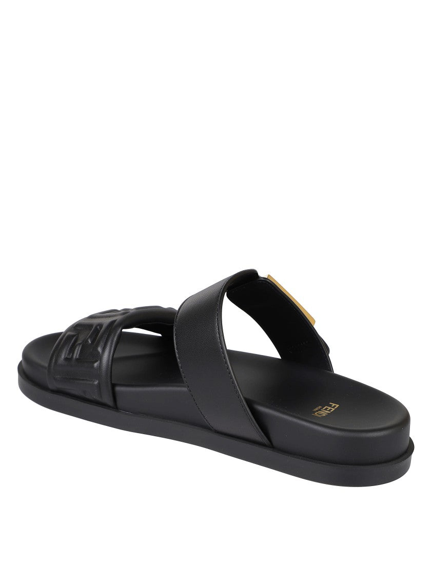 Fendi Black Sandals With Embossed Logo