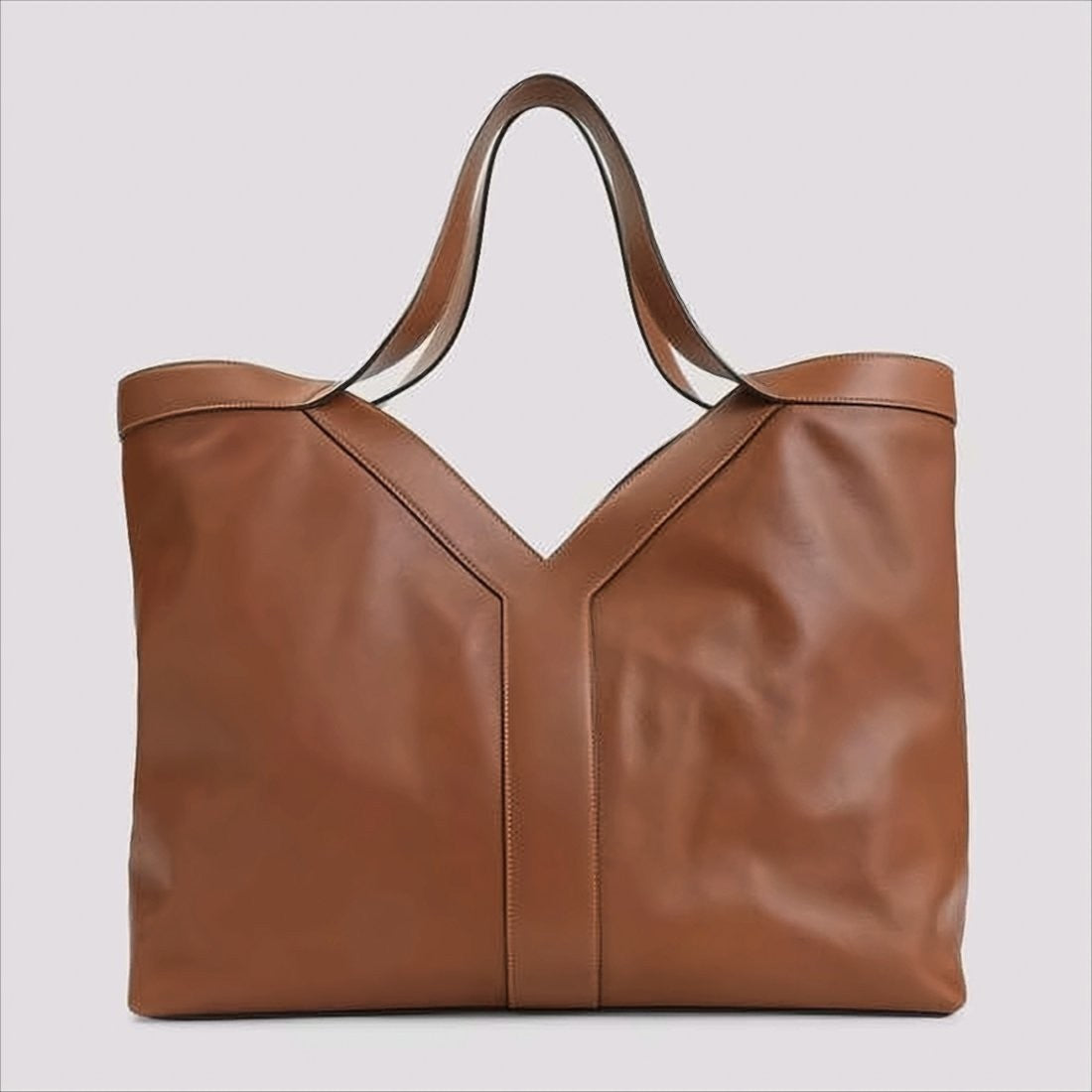 Saint Laurent Spacious Brown Calf Leather Tote Bag