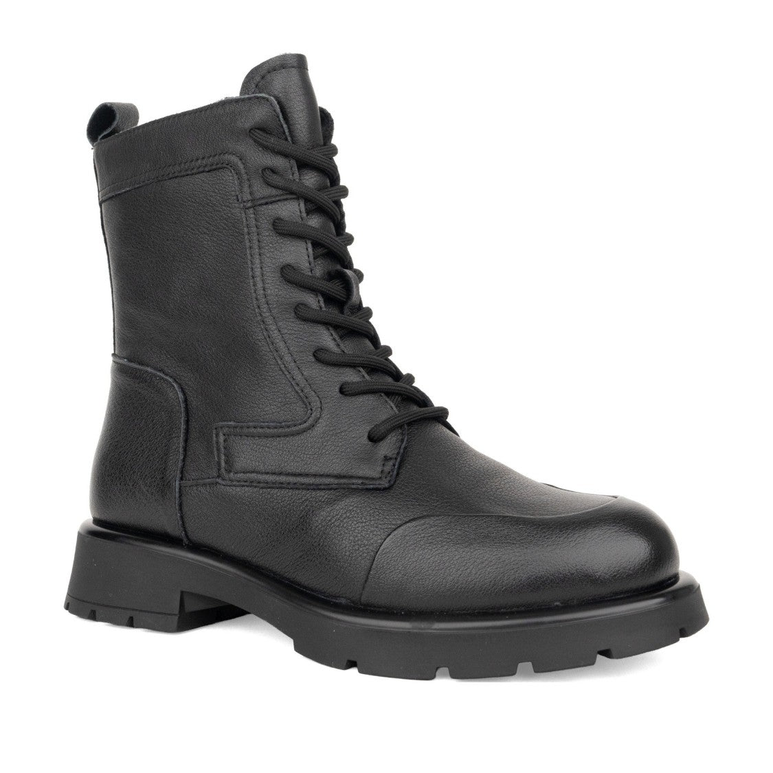 Linda Baumann Black Lace-Up Side Zipper Leather Ankle Boots