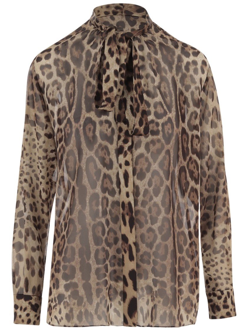 Dolce & Gabbana Georgette Shirt With Bow Neckline And Animal Print