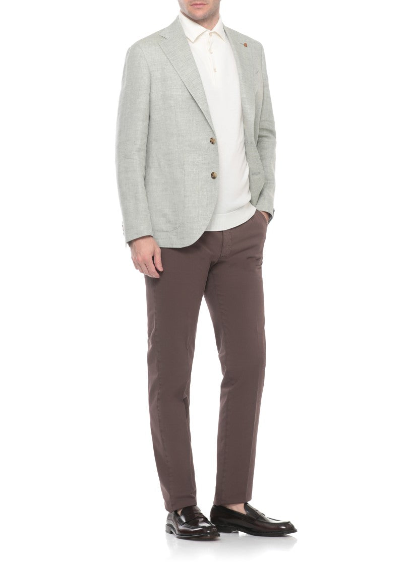 La Torre Red Green Herringbone Pattern Linen-Wool Blazer