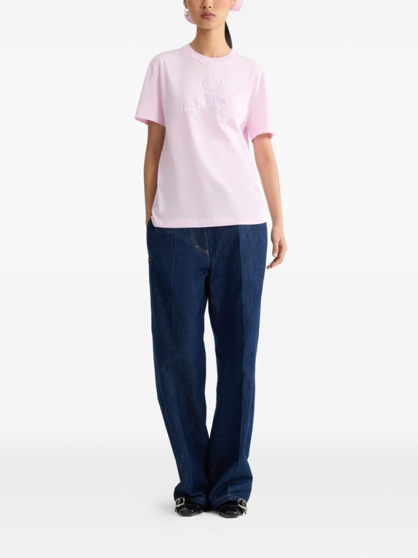 Patou Pink Logo Detail Short Sleeve Top