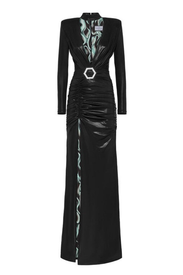 Philipp Plein Deep V-Neck Dress With Ruched Waist
