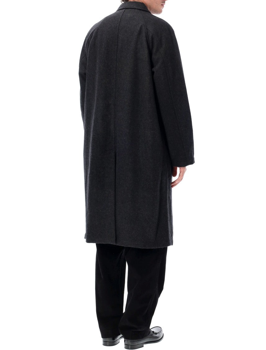 Universal Works Mowbray Mac Coat With Concealed Button Closure And Minimalist Design