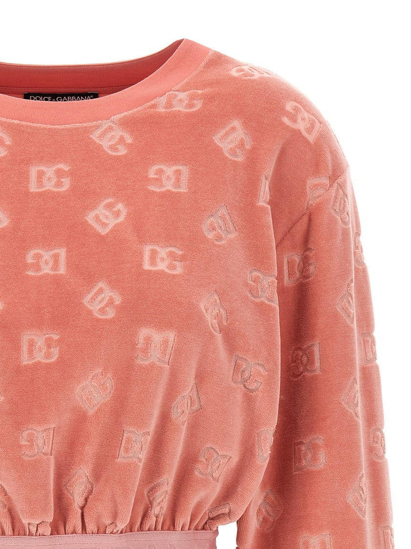 Dolce & Gabbana Cropped Chenille Sweatshirt With Dg Logo Jacquard
