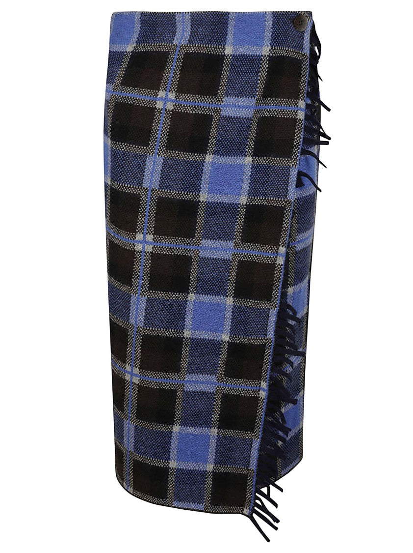 Guest In Residence Tartan Fringed Wool-Cashmere Wrap Midi Skirt