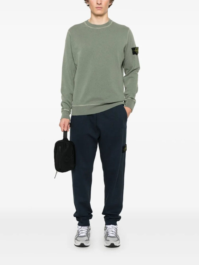 Stone Island Compass-Badge Sweatshirt In Olive Green Cotton