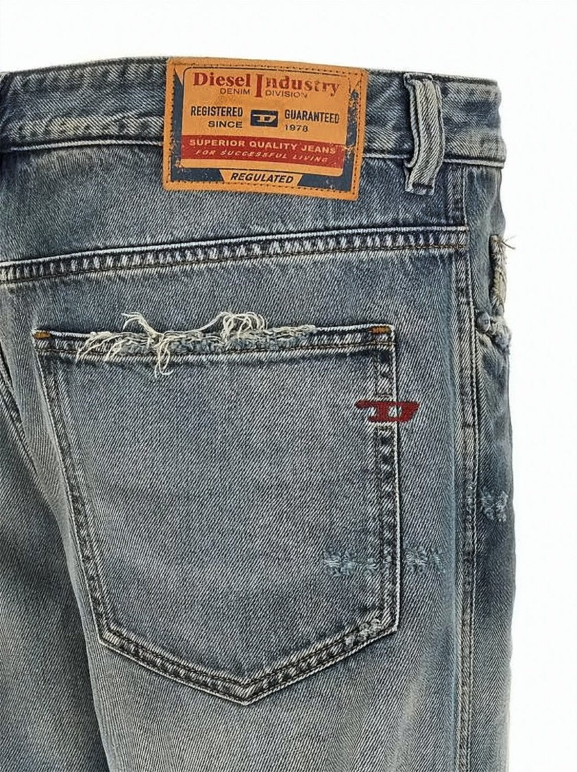 Diesel Faded Blue Distressed Cotton Denim Pants