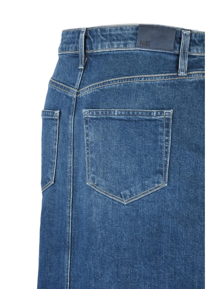 Paige Blue Cotton Elastane Women's Long Denim Skirt