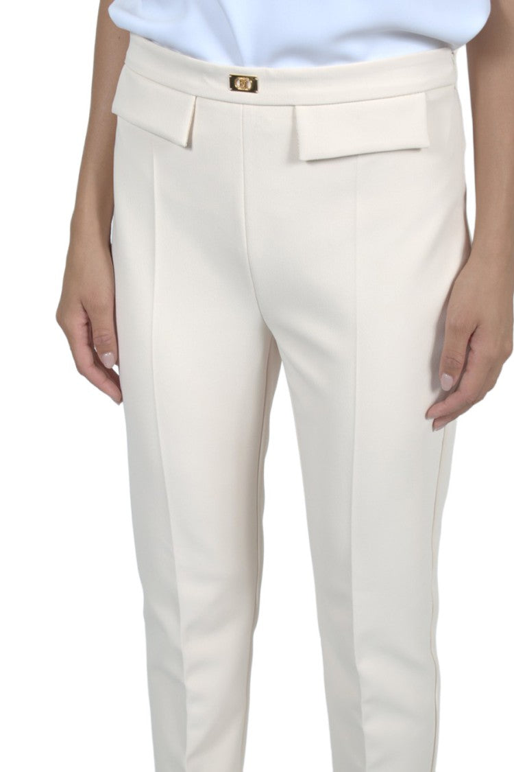 Elisabetta Franchi Cream Tapered Polyester-Blend Pants