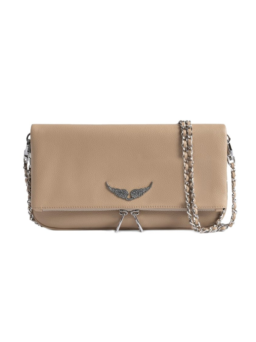 Zadig & Voltaire Pebbled Texture Rectangular Clutch With Wing Emblem