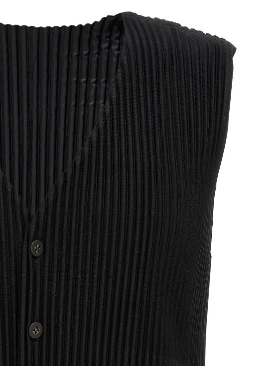 Homme Plissé Issey Miyake Deep V-Neck Pleated Vest With Button-Down Front