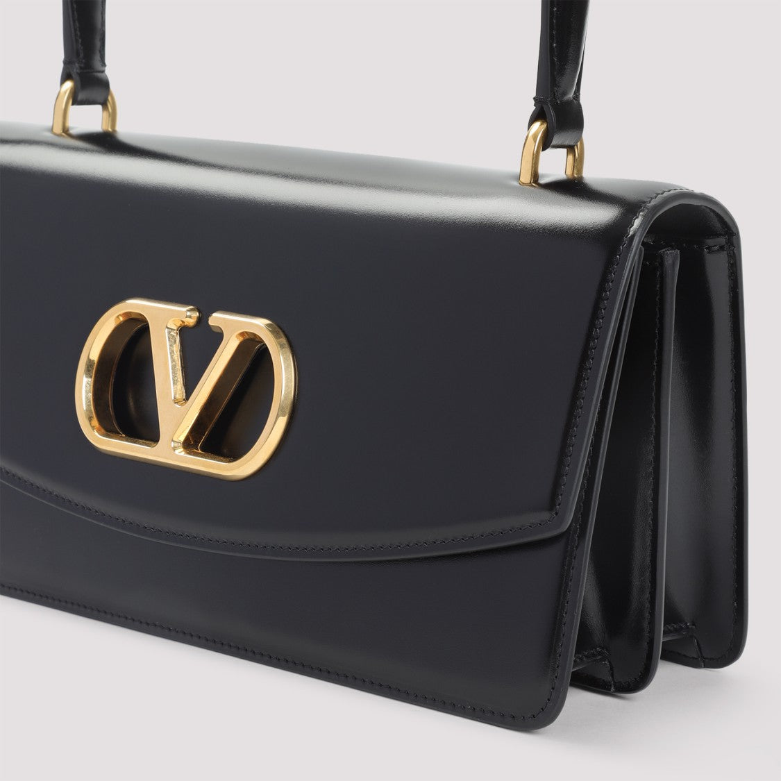 Valentino Garavani Black Calf Leather Vain Top Handle Bag