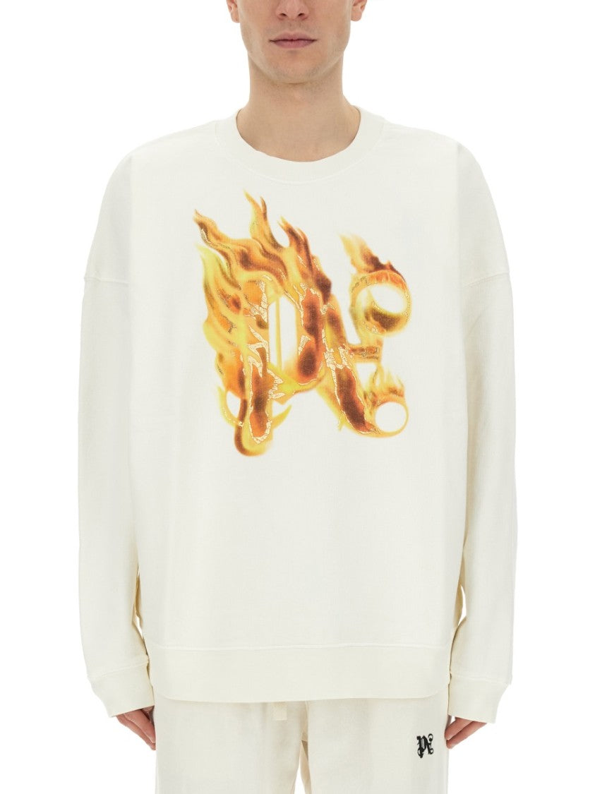 Palm Angels "Burning Monogram" Print Sweatshirt