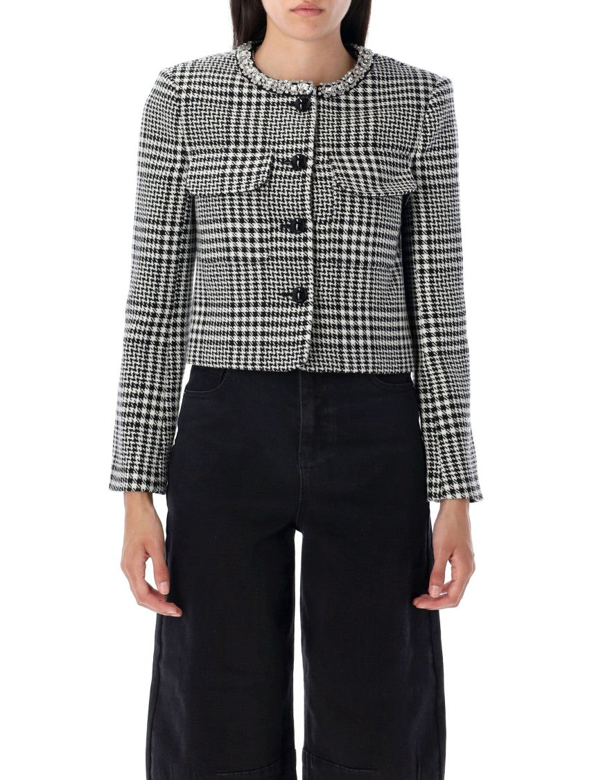 Self-Portrait Houndstooth Crystal Trim Jacket