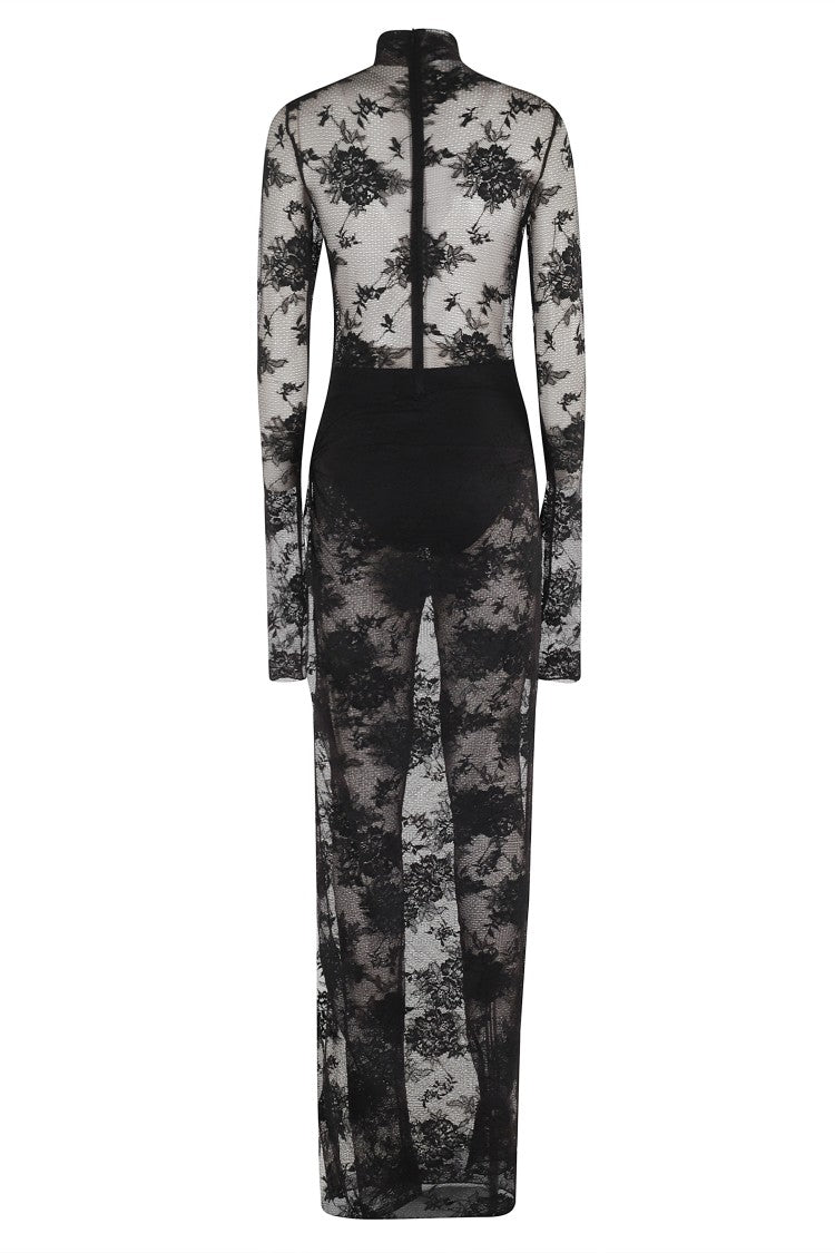The Andamane High Neck Black Lace Jumpsuit With Side Slit