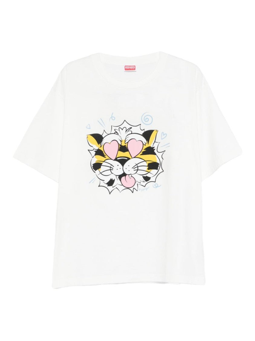 Kenzo Loose-Fitting Cartoon Tiger Silk T-Shirt